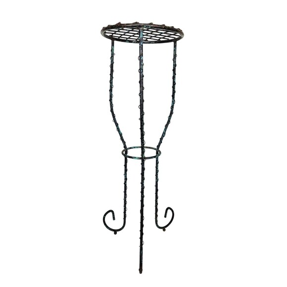 VTG Wrought Iron Twisted Scroll Ball Foot Pedestal Plant Stand Black Turquoise - Picture 4 of 13